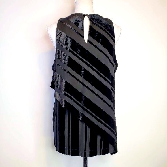 DKNY Women’s Black Velvet and Sheer Asymmetrical Stripe Sleeveless Top M Size M - Picture 5 of 8